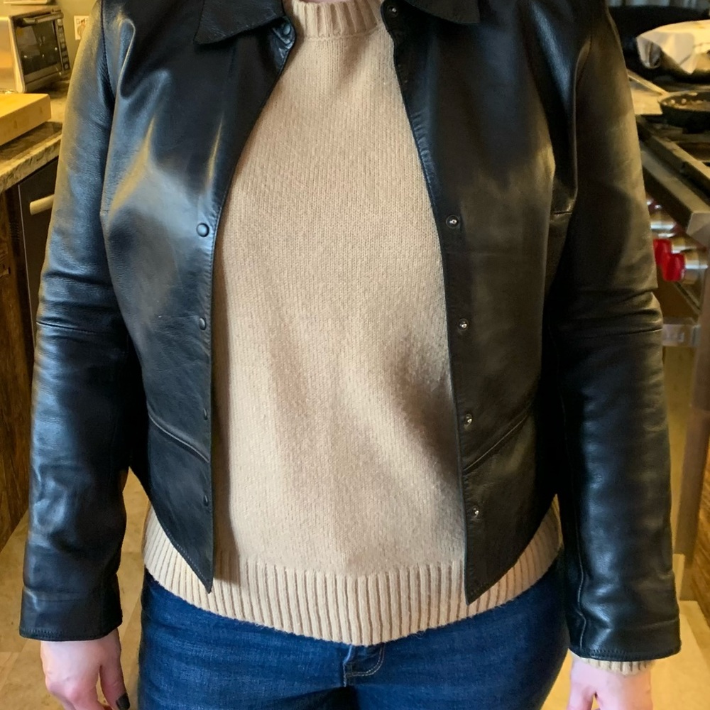 Black  Leather Jacket by Halogen